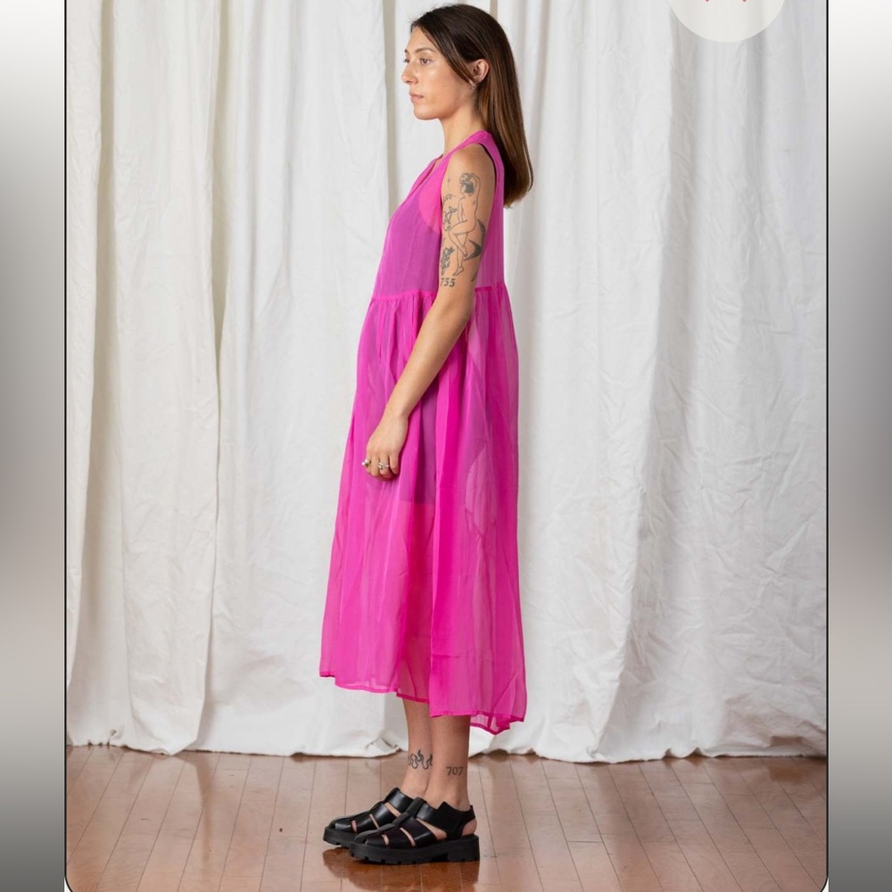 Hot Pink sheer sleeveless Ali Golden Dress - Picture 2 of 11